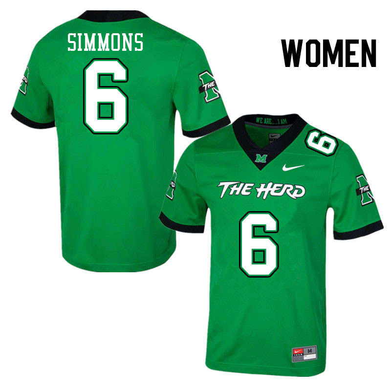 Women #6 Darryle Simmons Marshall Thundering Herd College Football Jerseys Stitched Sale-Green